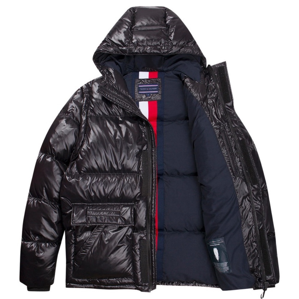 NWT Tommy Hilfiger Convertible Down Vest Coat Jacket Shiny Black M​